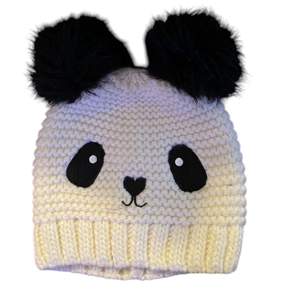 Gap Kids Beanie Panda Hat with Faux Fur Pom Pom Ears, Heart Nose S/M P/M 52-55CM - Picture 3 of 6